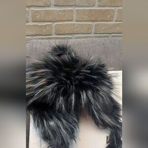 Black Faux Fur Aviator / Trapper Hat with Pom-Pom & Ear Flap Tassels
